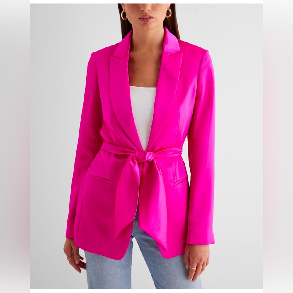 Barbie Pink Satin Tie Waist Blazer